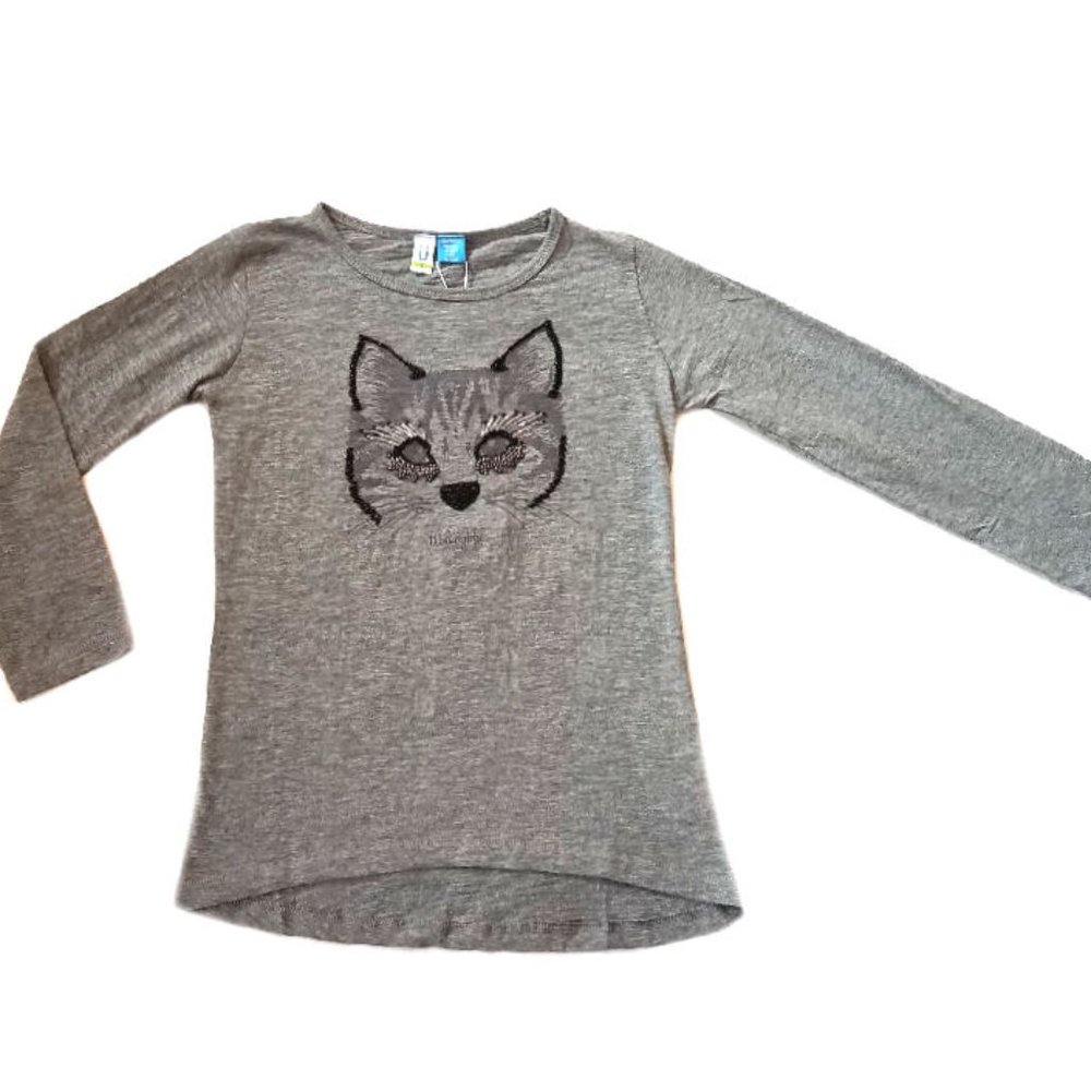 NEW sz 7 Blu by BlueGgrey beaded Fox Long Sleeves Super Cute Girls Top‎ Cotton